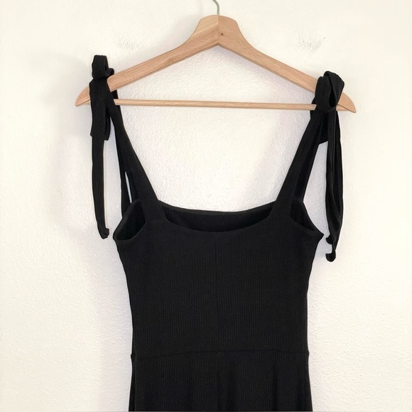 Reformation Wesley Ribbed Knit Square Neck Tie Strap Jumpsuit Black Small - Picture 10 of 15